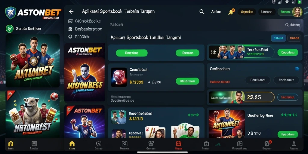 Tampilan antarmuka aplikasi ASTONBET dengan fitur taruhan olahraga.